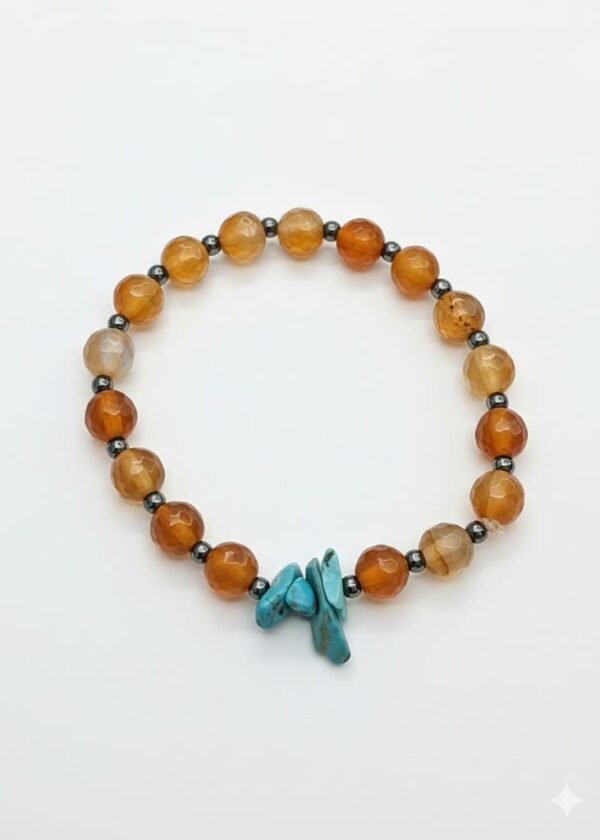 Akik(8mm. faset kesim), hematit, turkuaz bileklik - Görsel 3