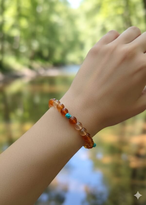 Akik ve kırık turkuaz taşlı bileklik (8mm. kesimli akik) - Görsel 2