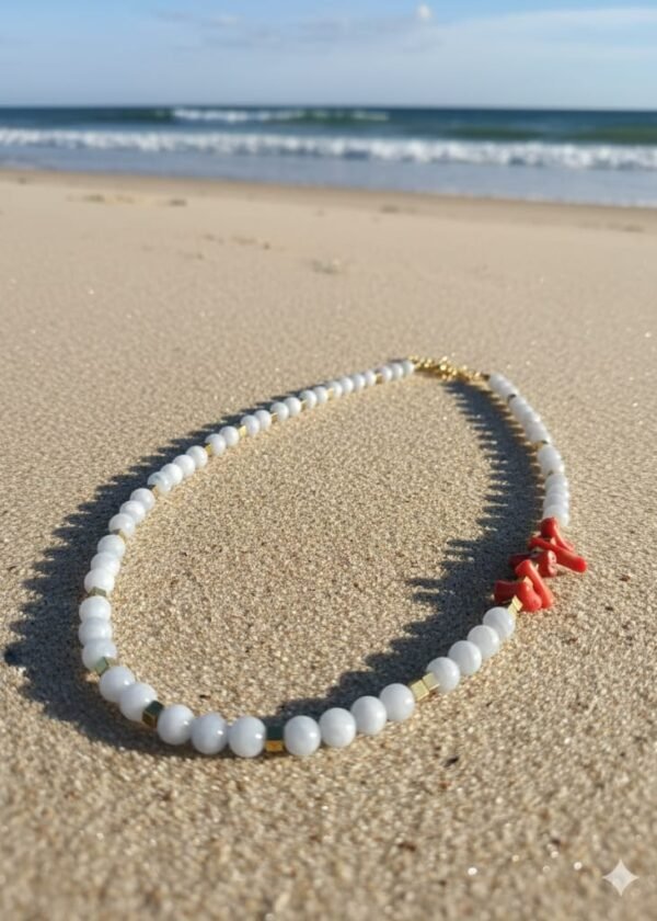 Kalsedon, mercan, hematit kolye (6mm) - Görsel 2